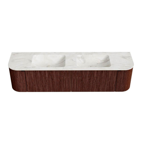 Mondiaz KURVE-DLUX Ensemble de meubles de salle de bains - 180x46x40cm - 2 tiroirs - 2 portes - lavabo solid surface - double - sans trou de robinet - Ruby SW1415928