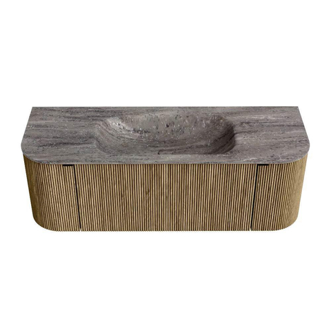 MONDIAZ KURVE-DLUX Meuble de salle de bains 130cm arrondi Gauche + Droite couleur Dusk avec 1 tiroir et 2 portes. Lavabo BIG SMALL Central 1 trou de robinet Oza. SW1432975