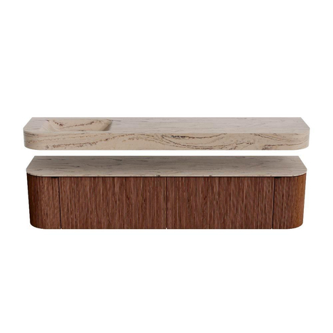 MONDIAZ THOR-DLUX 200cm meuble de salle de bains arrondi gauche + droite couleur Ruby avec 2 tiroirs et 2 portes. Vasque suspendue CLOUD Gauche 1 trou de robinet couleur Arena. SW1467087