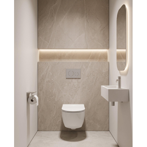 QeramiQ Dely Swirl Ensemble WC - 36.3x51.7cm - réservoir encastré Geberit UP320 - avec cadre Burda - abattant 35mm - plaque de commande gris clair - boutons ronds - blanc brillant SW1164803