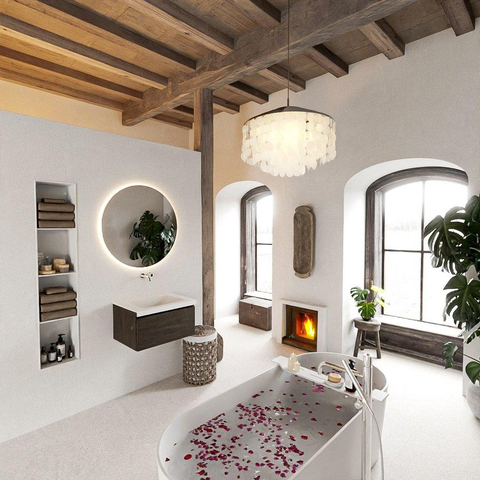 Mondiaz BUKLA Ensemble de meuble - 60x45x34cm - 0 trous de robinet - lavabo centré - solid surface - Talc - sans poignée - 1 tiroir - Mélamine - Marron foncé SW704852