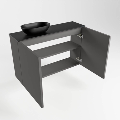 Mondiaz Fowy Meuble de toilette - 80x50x23cm - gris foncé mat - 1 trou de robinet - lavabo à gauche - 2 portes - solid surface - plan MDF - lavabo : noir SW761110