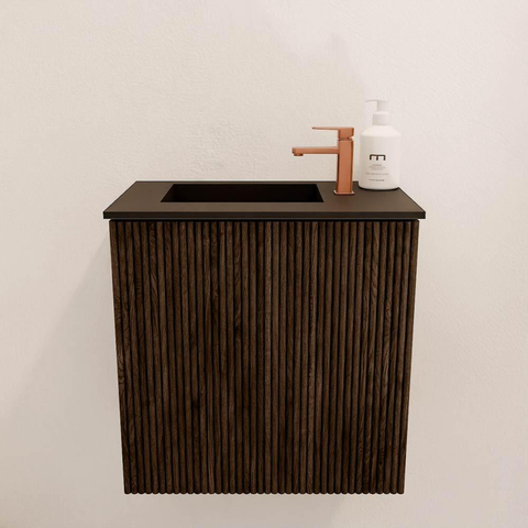 Mondiaz JOYA 40cm meuble de salle de bains - couleur Walnut - Vasque FAYE position Gauche 1 trou de robinet couleur Urban. SW1421313