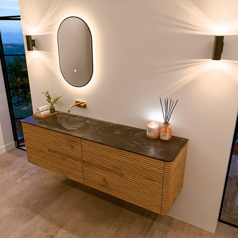 Mondiaz CIRO-DLUX Ensemble de meubles de salle de bains - 170x45x50cm - lavabo solid surface Lava - 1 vasque à gauche - sans trous de robinet - 4 tiroirs - Chêne SW1530995