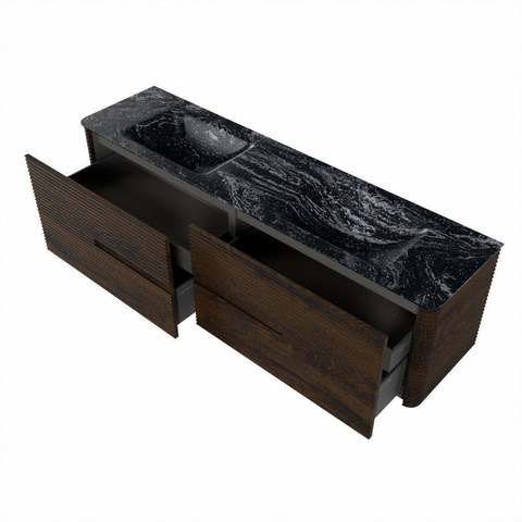 Mondiaz CIRO-DLUX Badkamermeubelset - 180x45x50cm - Solid surface wastafel Lava - 2 wasbak Dubbel - zonder kraangaten - 4 lades - Walnut SW1530126