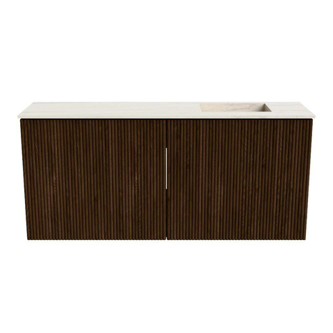 Mondiaz JOYA-DLUX 90cm toiletmeubel - kleur Walnut - Wastafel FAYE positie Rechts Zonder kraangat kleur Meli. SW1424424