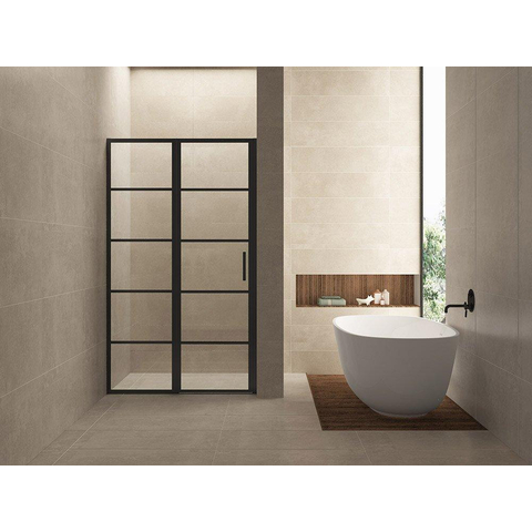 Wiesbaden Horizon Nisdeur - met vast deel en raster - 90x200cm - 8mm - nano helder glas - mat zwart SW373477