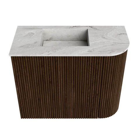 Mondiaz JOYA-DLUX Meuble de salle de bains 51,6cm - arrondi droit couleur Noyer - Vasque FAYE position Gauche Sans trou de robinet couleur Glace SW1422370