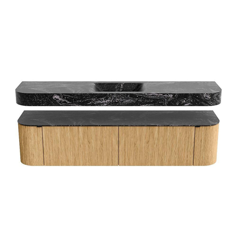MONDIAZ THOR-DLUX Meuble de salle de bains - 190cm - arrondi gauche + droite - couleur Oak - 2 tiroirs - 2 portes - Vasque suspendue CLOUD Milieu sans trou de robinet - couleur Lava SW1466366
