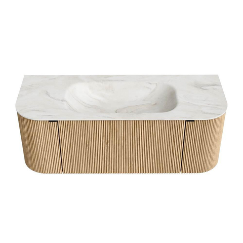 MONDIAZ KURVE-DLUX Meuble de salle de bains 120 cm avec module 25 Len R couleur Oak avec 1 tiroir et 2 portes. Lavabo BIG SMALL central 1 trou de robinet couleur Ostra. SW1137738