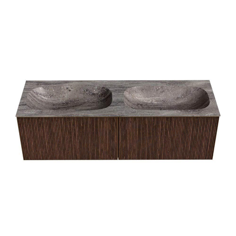 MONDIAZ KURVE-DLUX 140cm badmeubel kleur Walnut met 2 lades en 0 deuren. Wastafel STOR SMALL Dubbel 2 kraangaten Oza. SW1432492