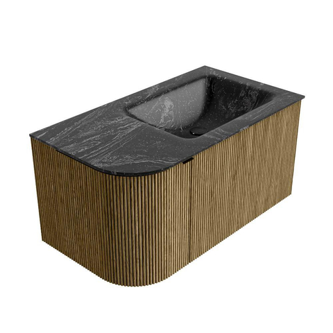 Mondiaz KURVE-DLUX Badkamermeubelset - 85x46x40cm - 1 lade - 1 deur - wastafel solid surface - rechts - zonder kraangat - Dusk SW1415229