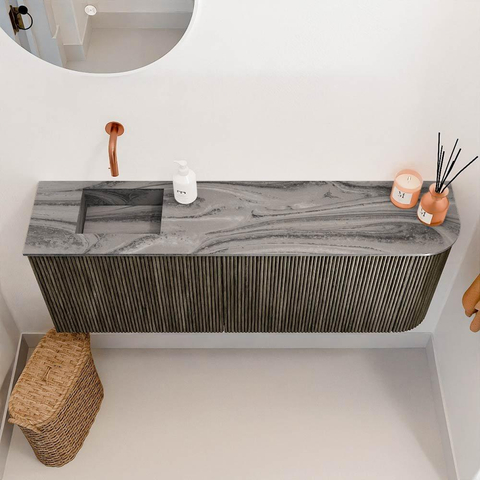 Mondiaz JOYA-DLUX 111.6cm toiletmeubel - ronding rechts kleur Shadow - Wastafel FAYE positie Links Zonder kraangat kleur Sombra. SW1425233