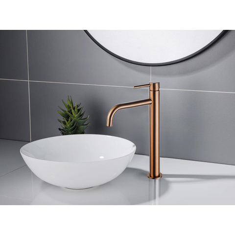 Fortifura Calvi Slim Wastafelkraan - 32cm - verhoogd - opbouw - PVD - geborsteld koper SW970030