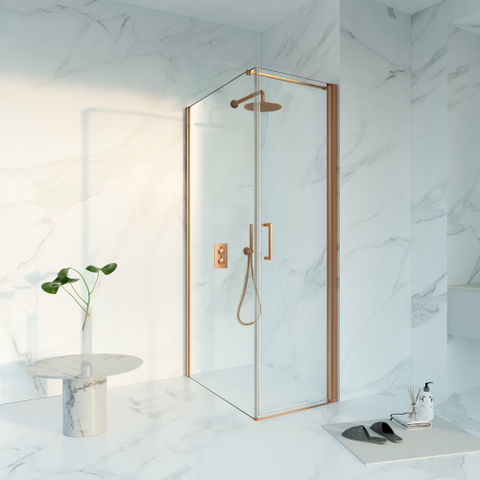 Fortifura Galeria Douchecabine - 60x100x200 - Profiel veiligheidsglas - antikalk - PVD - geborsteld koper SW1444081