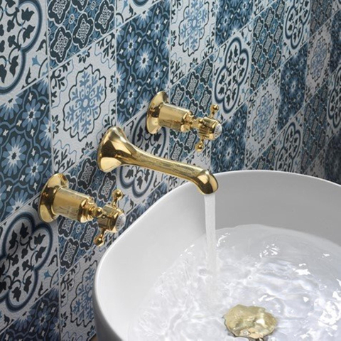 Robinet lavabo Crosswater Belgravia - encastré - 3 trous - poignée croix - 14,1 cm bec - laiton brossé SW1175251