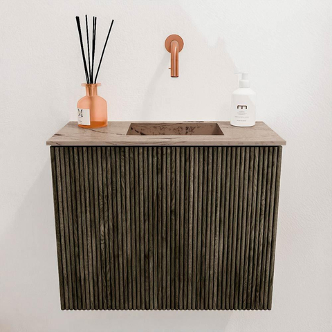 Mondiaz JOYA-DLUX 50cm toiletmeubel - kleur Shadow - Wastafel FAYE positie Rechts Zonder kraangat kleur Arena. SW1424802