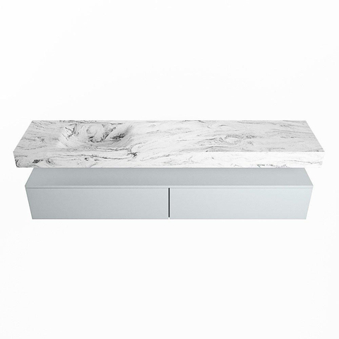 Mondiaz ALAN-DLUX Ensemble de meuble - 200cm - meuble Clay mat - 2 tiroirs - Lavabo Cloud Glace suspendu - vasque Gauche - 0 trous de robinet SW806063
