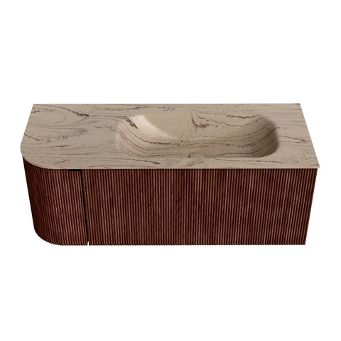 MONDIAZ KURVE-DLUX 115cm meuble de salle de bains arrondi Gauche couleur Ruby avec 1 tiroir et 1 porte. Lavabo BIG SMALL Droite sans trou de robinet Arena. SW1431489