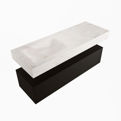 Mondiaz ALAN-DLUX Ensemble de meuble - 130cm - meuble Urban mat - 1 tiroir - Lavabo Cloud Ostra suspendu - vasque gauche - 1 trou de robinet SW807394