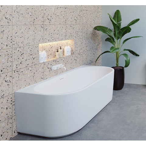 Baignoire Riho Desire semi-îlot semi-îlot avec trop-plein 180x84cm avec bonde Mat Blanc SW412248