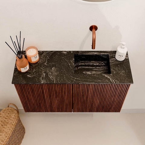 Mondiaz JOYA-DLUX 70cm toiletmeubel - kleur Ruby - Wastafel FAYE positie Rechts Zonder kraangat kleur Lava. SW1423653
