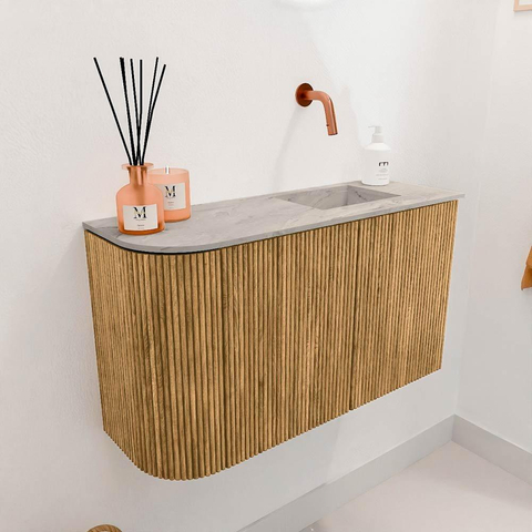 Mondiaz JOYA-DLUX 71.6cm toiletmeubel - ronding links kleur Oak - Wastafel FAYE positie Rechts Zonder kraangat kleur Glace. SW1422022
