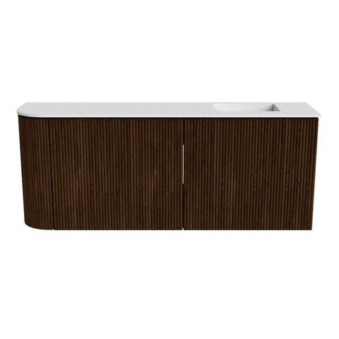 Mondiaz JOYA 101.6cm meuble de toilette - arrondi gauche couleur Noyer - Vasque FAYE position Droite 1 trou de robinet couleur Talc SW1421339