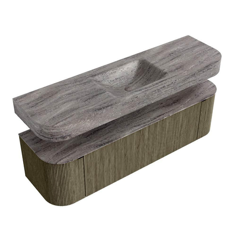 MONDIAZ THOR-DLUX Meuble de salle de bains 160cm arrondi gauche + droite couleur Shadow avec 1 tiroir et 2 portes. Vasque suspendue CLOUD Centre sans trou de robinet couleur Oza. SW1465318