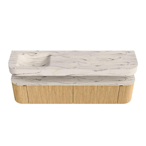 MONDIAZ THOR-DLUX Meuble de salle de bains 190cm arrondi gauche + droite couleur Oak avec 2 tiroirs et 2 portes. Vasque suspendue CLOUD Gauche 1 trou de robinet couleur Nata. SW1466763