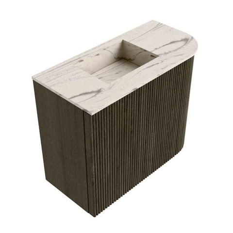 Mondiaz JOYA-DLUX 51.6cm toiletmeubel - ronding rechts kleur Shadow - Wastafel FAYE positie Links Zonder kraangat kleur Nata. SW1424975
