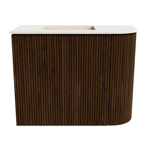 Mondiaz JOYA-DLUX 51.6cm toiletmeubel - ronding rechts kleur Walnut - Wastafel FAYE positie Links 1 kraangat kleur Meli. SW1424410