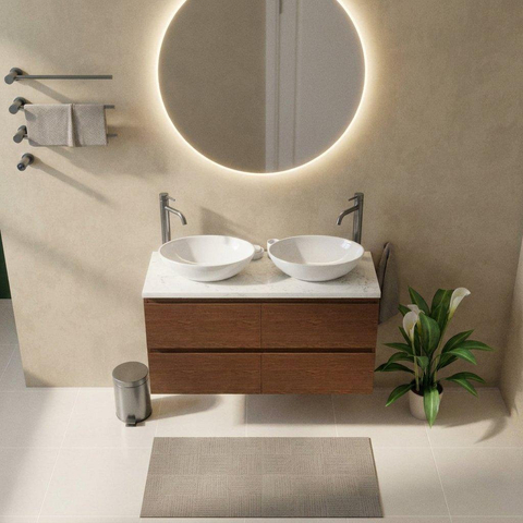 Saniclass Holz Pure Badkamermeubelset - 120x45x63cm - Dia marmeren wastafelblad gepolijst (wit) - 2 kraangaten - 4 lades - mat walnut pure (hout) SW1478372