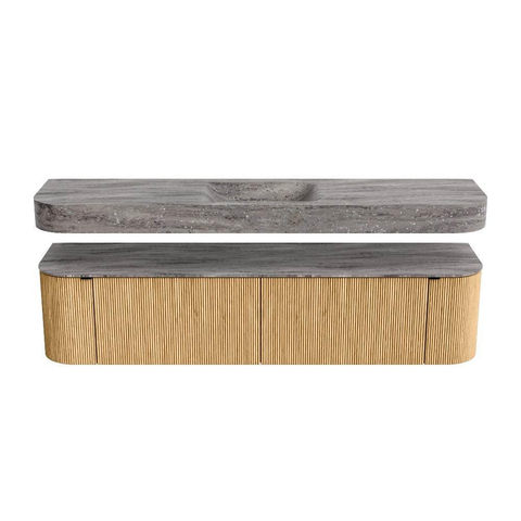 MONDIAZ THOR-DLUX Meuble de salle de bains - 190cm - arrondi gauche + droite - couleur Oak - 2 tiroirs et 2 portes - Vasque suspendue CLOUD Milieu sans trou de robinet - couleur Oza SW1466797