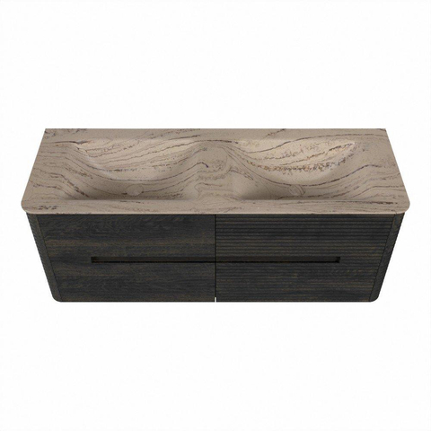 Mondiaz CIRO-DLUX Badkamermeubelset - 130x45x50cm - Solid surface wastafel Arena - 2 wasbak Dubbel - 2 kraangaten - 4 lades - Shadow SW1532355