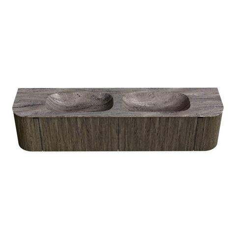 MONDIAZ KURVE-DLUX 190cm badmeubel ronding Links + Rechts kleur Shadow met 2 lades en 2 deuren. Wastafel STOR SMALL Dubbel 2 kraangaten Oza. SW1432943