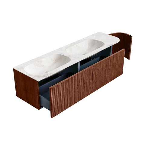 Mondiaz KURVE-DLUX Badkamermeubelset - 165x46x40cm - 2 lade - 1 deur - wastafel solid surface - dubbel / links - zonder kraangat - Ruby SW1415690