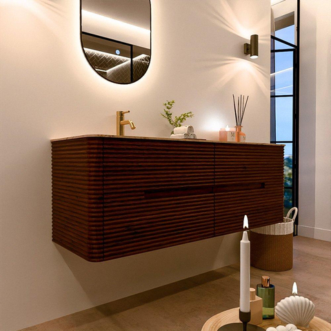 Mondiaz CIRO-DLUX Badkamermeubelset - 140x45x50cm - Solid surface wastafel Arena - 1 wasbak Links - 1 kraangat - 4 lades - Ruby SW1531770