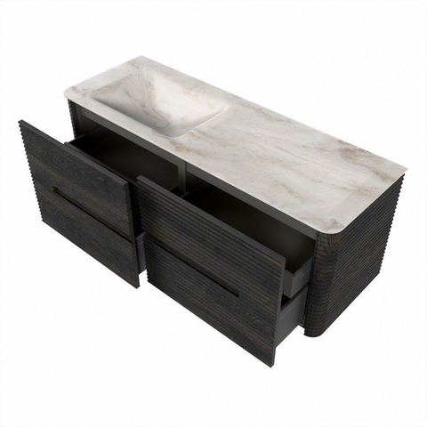 Mondiaz CIRO-DLUX Badkamermeubelset - 130x45x50cm - Solid surface wastafel Frappe - 1 wasbak Links - 1 kraangat - 4 lades - Shadow SW1532033