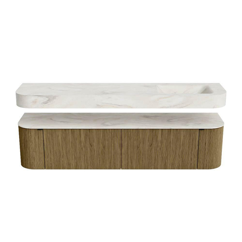 MONDIAZ THOR-DLUX Meuble de salle de bains 190cm arrondi gauche + droite couleur Dusk avec 2 tiroirs et 2 portes. Vasque suspendue CLOUD Droite sans trou de robinet couleur Ostra. SW1466471