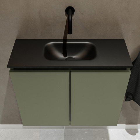 MONDIAZ TURE Toiletmeubel 60x23x50cm met 0 kraangaten 2 deuren army mat Wastafel Eden midden Solid Surface Zwart SW475325