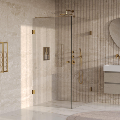 BRAUER Void Carving Cabine de douche - 100x120x200cm - porte battante - revêtement verre - réversible - verre clair - PVD or brossé SW1418088