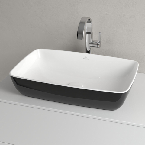 Villeroy & Boch Artis opzetwastafel rechthoekig - 58x38x12.5cm - zonder kraangat - zonder overloop - Coal Black (glans zwart) SW68847