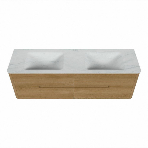 Mondiaz CIRO-DLUX Badkamermeubelset - 160x45x50cm - Solid surface wastafel Opalo - 2 wasbak Dubbel - zonder kraangaten - 4 lades - Oak SW1531053