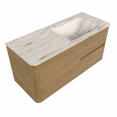 Mondiaz CIRO-DLUX Badkamermeubelset - 110x45x50cm - Solid surface wastafel Nata - 1 wasbak Rechts - 1 kraangat - 2 lades - Oak SW1531444
