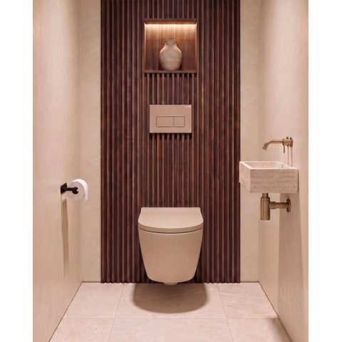 QeramiQ Dely Swirl Toiletset - 36.3x51.7cm - Geberit UP720 Duofix Sigma inbouwreservoir - slim zitting - bedieningsplaat taupe - rechthoekige knoppen - mat beige SW1413200