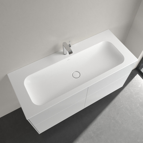 Villeroy & Boch finion meubelwastafel - met 1 kraangat - 120x50cm CeramicPlus - met verdekte overloop - geslepen - Stone White (mat wit) SW209581