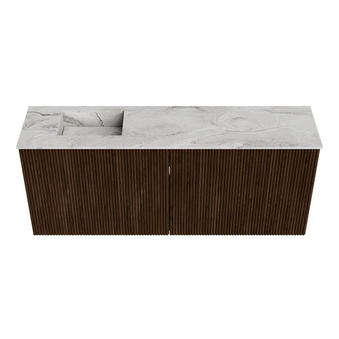 Mondiaz JOYA-DLUX 100cm meuble de toilette - couleur Walnut - Vasque FAYE position Gauche Sans trou de robinet couleur Glace. SW1422401
