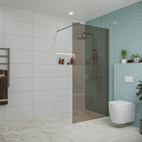 Fortifura Galeria inloopdouche - 100x200cm - rookglas - wandarm - PVD - geborsteld gunmetal (antraciet) SW876927
