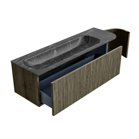 Mondiaz KURVE-DLUX Badkamermeubelset - 145x46x40cm - 1 lade - 1 deur - wastafel solid surface - links - 2 kraangaten - Shadow SW1414680